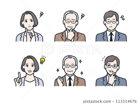 Worried, solved, manager, president, business, facial expression, color icon set 113314676