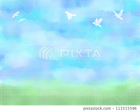 Sky background with flying birds 113315596