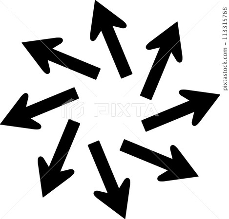 Eight monochrome arrows radiating outwards 113315768