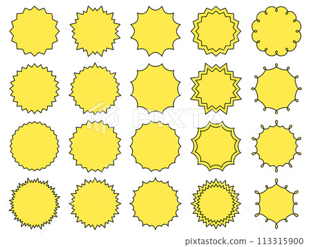 Set of yellow jagged circular frames with outline 113315900