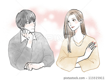 A couple looking at each other in a good mood A couple looking at each other in a good mood 113315911