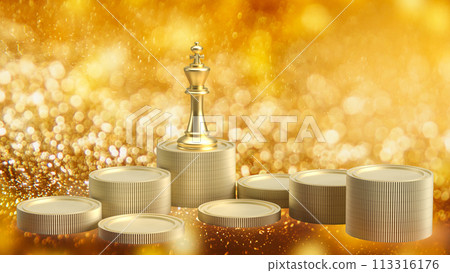 The gold king chess and coins for Business concept 3d rendering. 113316176