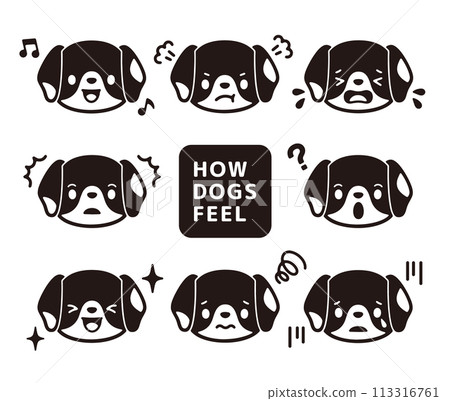 可愛的小獵犬狗臉黑白插圖集 113316761