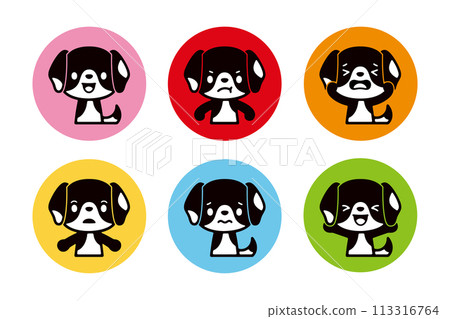 Monochrome cute beagle icon set in various poses Monochrome cute beagle icon set in various poses 113316764