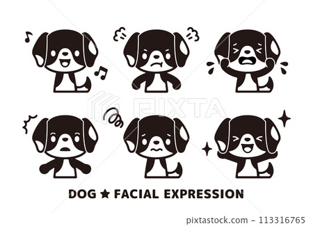 Set of monochrome cute beagle facial expressions illustrations 113316765