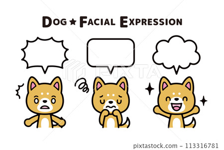Set of cute Shiba Inu with various expressions and speech bubbles Set of cute Shiba Inu with various expressions and speech bubbles 113316781