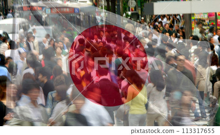 Collage of people crossing a crosswalk and the Japanese flag Collage of people crossing a crosswalk and the Japanese flag 113317655