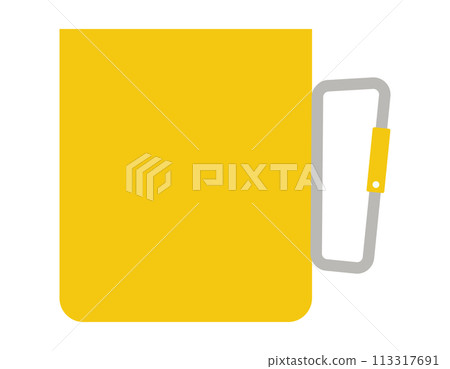 Yellow icon of a cup with a carabiner 113317691
