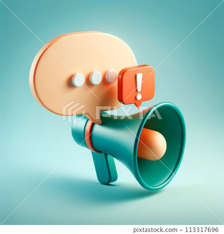 3D Megaphone with Speech Bubble and Exclamation Mark 113317696