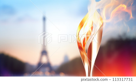 burning torch with tower Eiffel 113317731