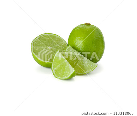 Lime isolated on white background. Lemon fruit Clipping Path.  113318063