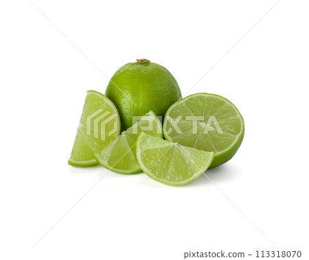 Lime isolated on white background. Lemon fruit Clipping Path.  113318070
