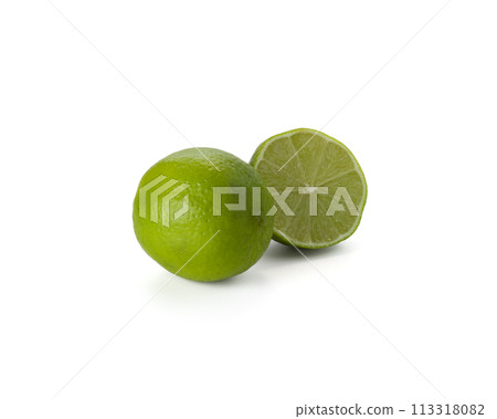 Lime isolated on white background. Lemon fruit Clipping Path.  113318082