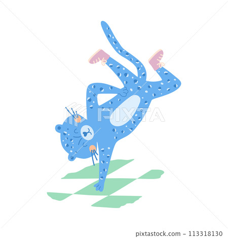 Breakdancing sport. Cute animal is street dancer. Vector breakdancer character, urban sport in Paris 2024 Breakdancing sport. Cute animal is street dancer. Vector breakdancer character, urban sport in Paris 2024 113318130