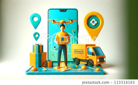 3D Futuristic Drone Delivery Service and Tracking App 3D Futuristic Drone Delivery Service and Tracking App 113318183