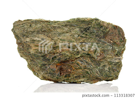 Macro stone mineral Diopside Calcite Magnetite on a white background Macro stone mineral Diopside Calcite Magnetite on a white background 113318307