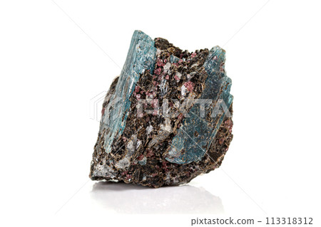 Macro stone mineral Diopside Calcite Magnetite on a white background 113318312