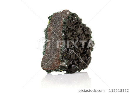 Macro stone Stannite mineral on white background Macro stone Stannite mineral on white background 113318322