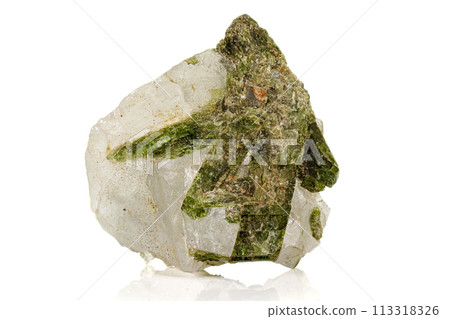 Macro stone mineral Datolite on a white background Macro stone mineral Datolite on a white background 113318326