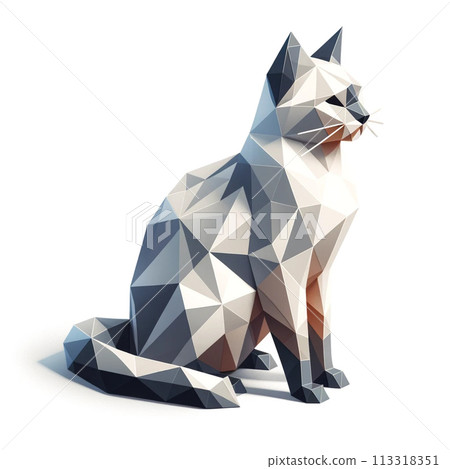 Polygon sitting white cat 113318351