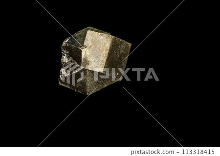 Macro mineral stone Pyrite on a black background Macro mineral stone Pyrite on a black background 113318415