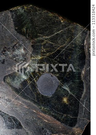 Macro Diopside mineral stone on black background 113318424