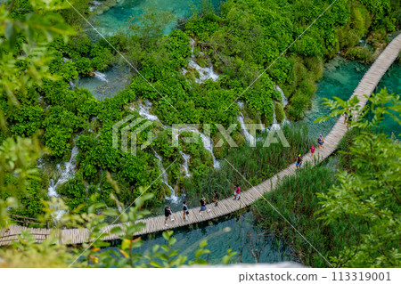 Plitvice Lakes, Croatia. Footpath for hiking. Plitvice Lakes National Park, Croatia Plitvice Lakes, Croatia. Footpath for hiking. Plitvice Lakes National Park, Croatia 113319001