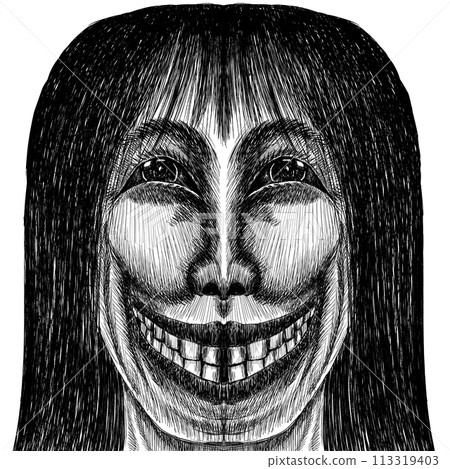 Black and white creepy laughing woman 113319403