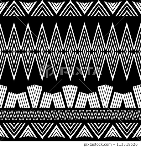 ethnic carpet seamless pattern, black and white vector 113319526