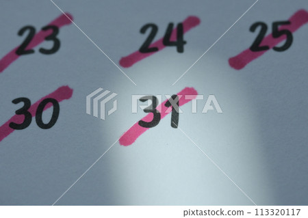 white calendar of last day on month, concept new year and countdown 113320117