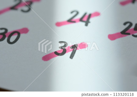 white calendar of last day on month, concept new year and countdown 113320118