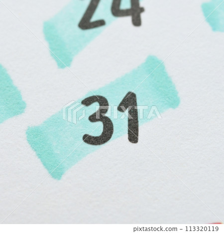 white calendar of last day on month, concept new year and countdown 113320119