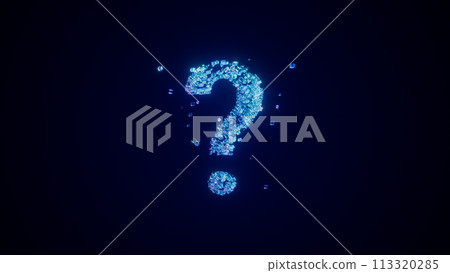 A question mark crafted from glowing cubes in a vast blue space 3d render A question mark crafted from glowing cubes in a vast blue space 3d render 113320285
