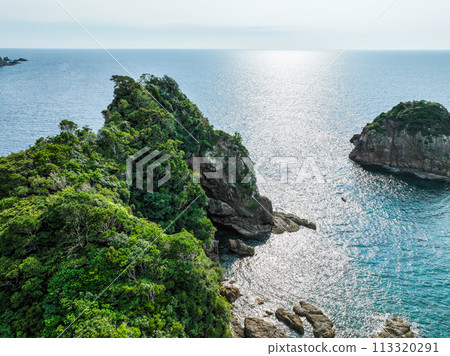 Aerial view [Amakusa, Kumamoto Prefecture: Myokenura, Ana no Kuchiiwa] Sentimental coastline 113320291