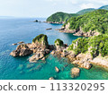 Aerial view [Kumamoto Amakusa Myokenura] Clear blue sea and cape 1 113320295