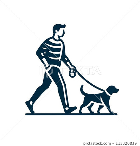 Illustration of a man walking a dog Illustration of a man walking a dog 113320839