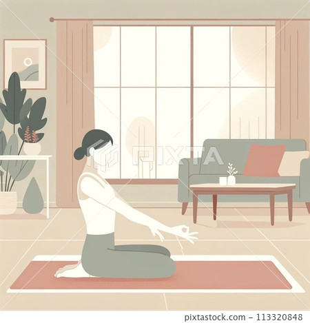 A woman who plays yoga at home 113320848