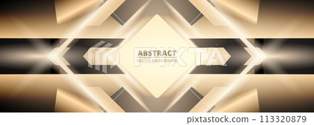 Black and gold luxury wide abstract background banner with golden rhombus frame, geometric shapes and rays Black and gold luxury wide abstract background banner with golden rhombus frame, geometric shapes and rays 113320879