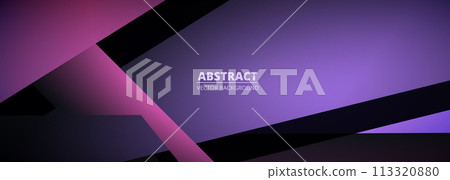 Dark purple modern abstract wide banner with violet line and geometric shapes. Elegant 3D abstract vector background 113320880