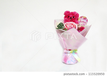 Carnation arrangement pink bear 113320950