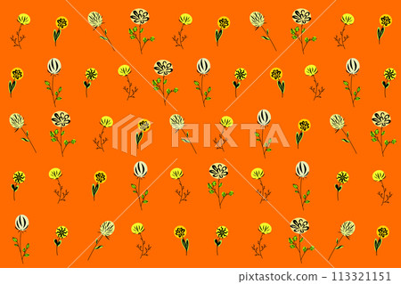 Illustration pattern, Repeating of abstract line of flower on orange background. 113321151