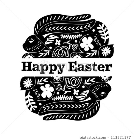 Black Happy Easter Linocut Composition  113321177