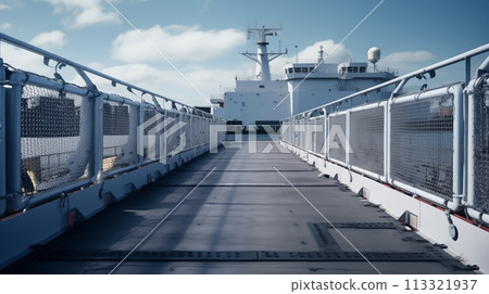 Large vessel gangway Ocean-going ship's walkway bridge.AI Generated Large vessel gangway Ocean-going ship's walkway bridge.AI Generated 113321937