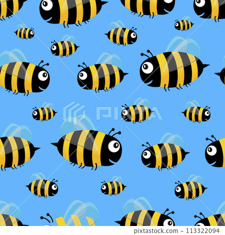 Bee seamless pattern. Cartoon bee vector illustration. 113322094