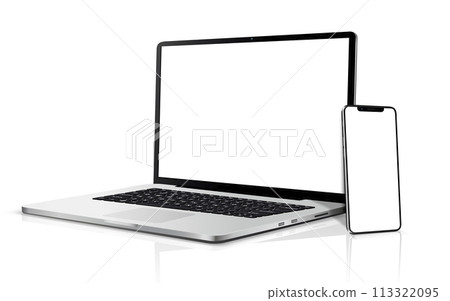 Laptop, smartphone with blank screen mockup 113322095
