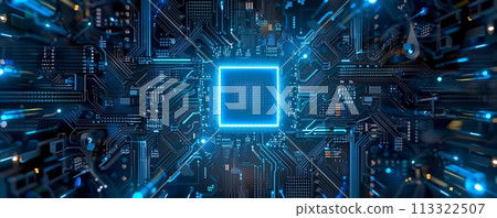 futuristic micro chip representing the futuristic big data. 113322507