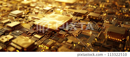 Futuristic golden micro chip representing the futuristic big data 113322510