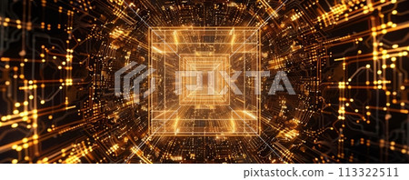 Futuristic golden micro chip representing the futuristic big data. 113322511