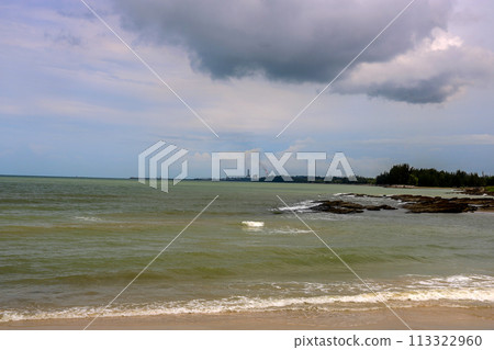 View Over Kidurong Bay at Tanjung Batu in Bintulu Sarawak Borneo Towards Distant Chemical Plant 113322960