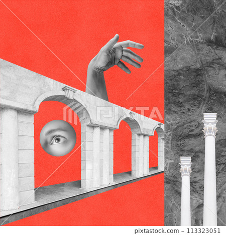 Surreal crazy collage. Art poster, concept, zine cover, funky print. Artwork unusual abstract style. Surreal crazy collage. Art poster, concept, zine cover, funky print. Artwork unusual abstract style. 113323051